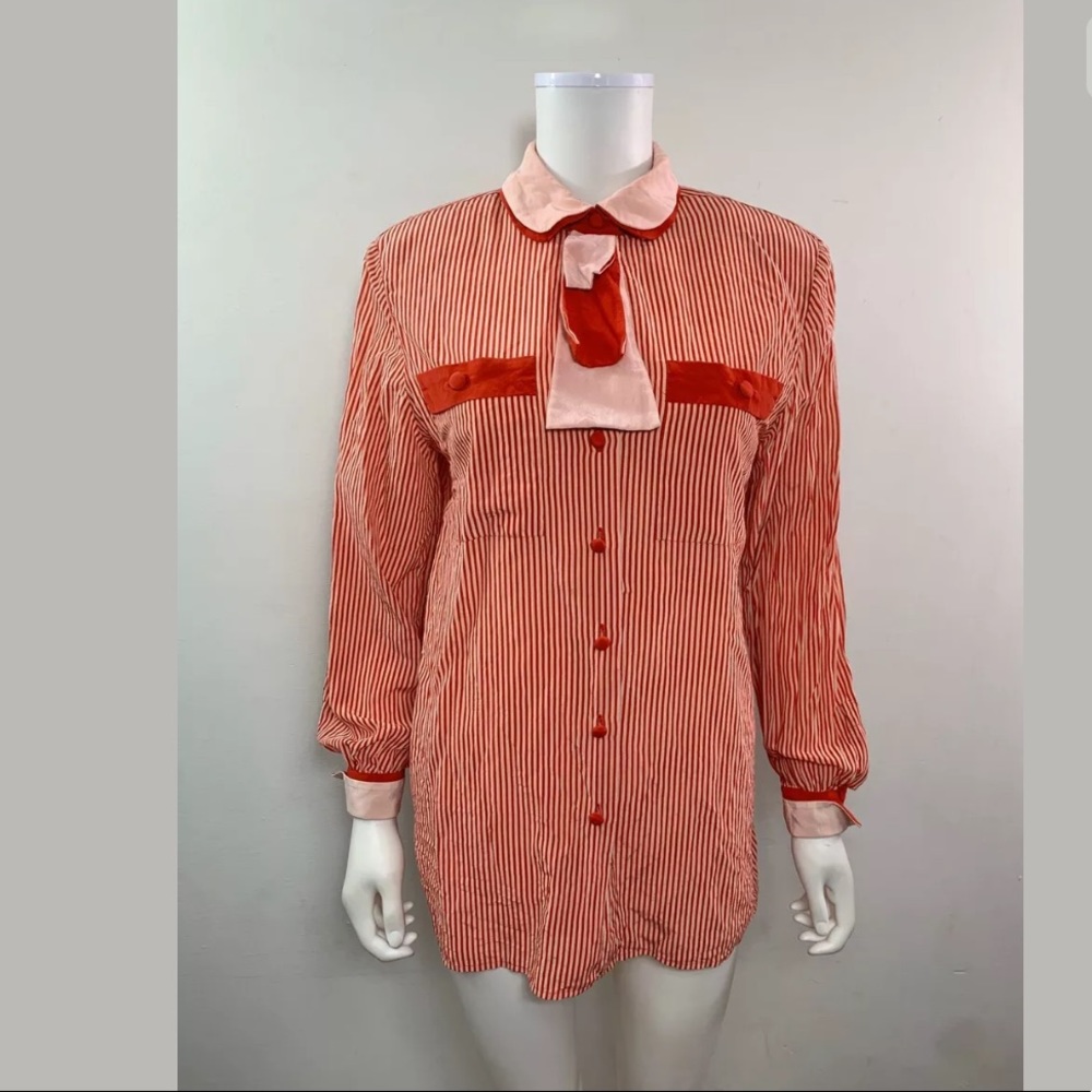 Vintage OGGI Miami Beach Striped Up Silk Blouse